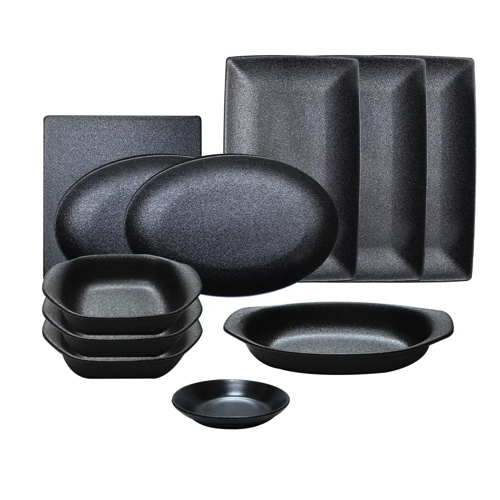 Bandeja de cerâmica preta vitrificada, bandeja retangular para sushi, preto, de porcelana