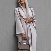 Abaya de Luxe Islamique Style Dubaï avec Perles Éparses, Kaftan Musulman pour Femme, Robe de Soirée à Manches Longues