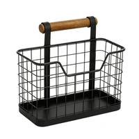 Lot de 2 paniers de rangement en fil métallique avec poignée en bois, organisateur en maille de fer noir pour cuisine et garde-manger