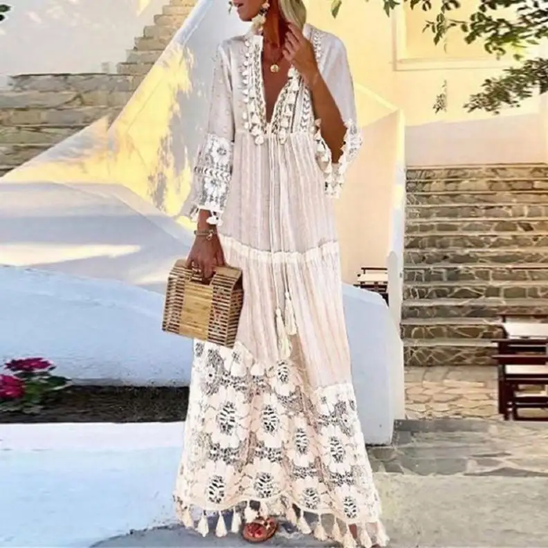 Trending Women Clothing 2021 Lace Tassels Dresses Crochet Dress Bohemian Plus Size Elegant Beach For Ladies