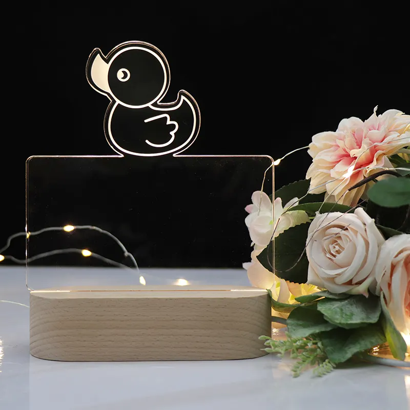 Beliebten Australischen Stil Ente 3D Nacht Licht, Oval Holz Basis Led Tisch Lampe Mit Blank Acryl Für DIY