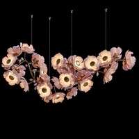 Lustre sur mesure de style nordique à LED dimmable, long, doré, en forme de branches d'arbre, luminaire suspendu, fleurs en verre