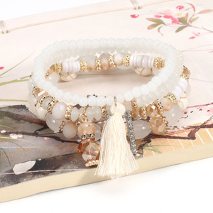 Fashion <b>Beaded</b> <b>Bracelets</b> Set Multilayer Tassel Charm Women's Bohemia Style Gift Jewelry Acrylic Resin Pearl <b>Bracelets</b> - Product Image 4