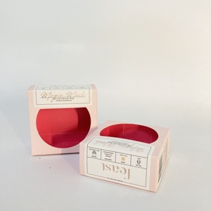 Boîte en papier rose personnalisée avec logo pour cosmétiques, houppette à poudre, avec fenêtre transparente et impression intérieure - Product Image 2
