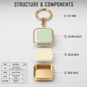 Porte-clés personnalisé rechargeable pour <span class=keywords><strong>parfum</strong></span> solide doré, avec couvercle coulissant et incrustation nacrée, format de voyage, étui à baume de poche - Product Image 3