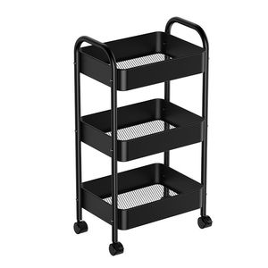 Chariot de rangement métallique à 3 niveaux avec roulettes pour salon et bureau à domicile, design minimaliste noir et blanc, chariot facile à déplacer - Product Image 6