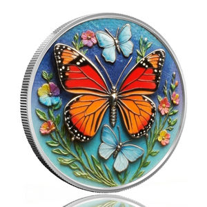 1 Gram .999 Fijne Zilveren UV-geprinte Bedreigde Vlinder 3D Hoogreliëf Ronde Metaal Munt Met Capsule Verpakking - Product Image 2