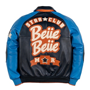 Giacca Bomber in Pelle <span class=keywords><strong>di</strong></span> Pecora Personalizzata per Uomo con Applicazioni Ricamate, Giacca Varsity Hip Hop Reversibile in Vera Pelle con Colori a Contrasto, Produzione OEM all'Ingrosso - Product Image 1