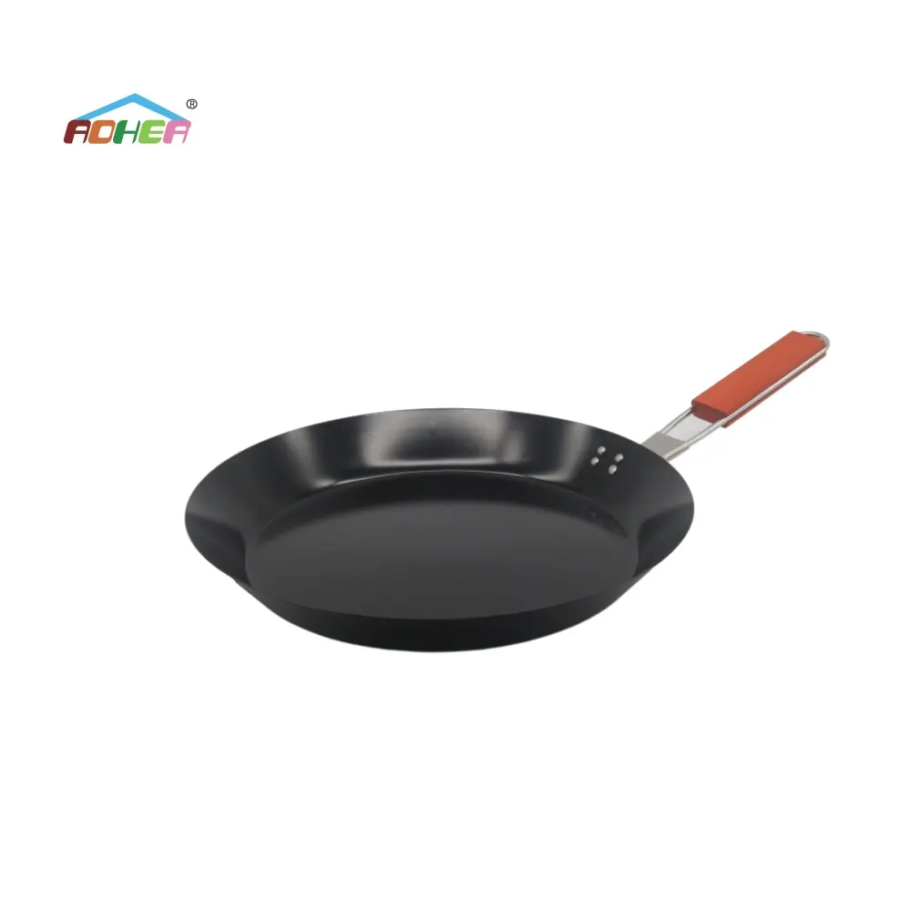 Aohea Hot sale carbon steel foldable non-stick bbq grill frying tray wok skillet pan baking pan for barbecue