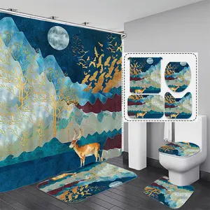 Modern Polyester Print Gilding Arts Crafts 72*72 Shower Curtains with Bathroom Accessories