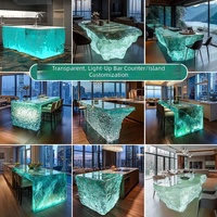 Table à manger lumineuse en résine transparente haut de gamme - Meuble de maison personnalisable avec îlot central en cristal, sans assemblage