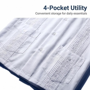 <span class=keywords><strong>Camicia</strong></span> Guayabera Cubana da Uomo Bianca Pura con Colletto Ricamato, Maniche Lunghe e 4 Tasche per Uso Formale e Quotidiano - Product Image 4