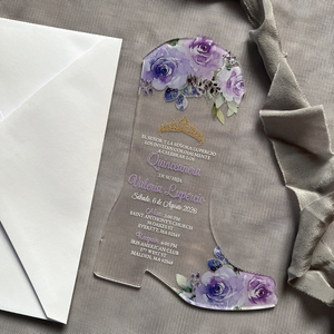 Vert émeraude Roses fleur Botte Forme Acrylique Quinceanera <span class=keywords><strong>invitation</strong></span> Sweet 16 Pays Anniversaire <span class=keywords><strong>Invitation</strong></span> - Product Image 5