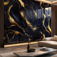 Panneau décoratif imperméable WYRAX pour mur de fond de télévision d'appartement, en PVC effet marbre noir et or, 1220x2440mm, 3.0mm