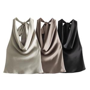3 Colorway Solid Color Back Hollow Out <strong>Silky</strong> Casual Fashion <strong>Tops</strong> for Women - Product Image 1