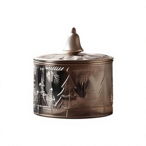 Pot à bonbons de Noël moderne en aluminium moulé, argenté, avec motif d'arbre en relief et poignée cloche, pour la table - Product Image 1