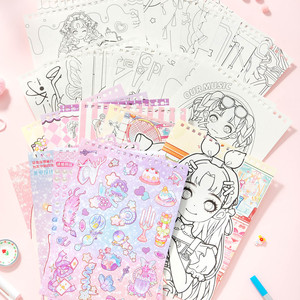 Simno 30 Pages bande dessinée dessin au trait dessin animé fille croquis pour enfants dessin Simple traçage peinture livre avec 2 feuilles autocollant - Product Image 2