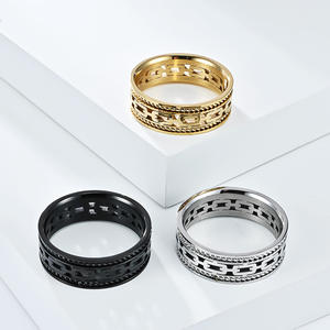 Anillo de Cadena Cubana Hueca de Doble Hilo de Acero de Titanio, Diseño Geométrico, Unisex, para Uso Diario - Product Image 2