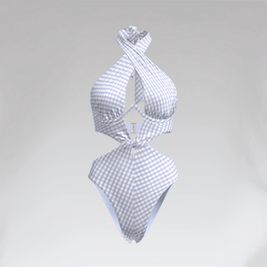 Custom Flattering <b>Tummy</b> <b>Control</b> Halter One-Piece Swimsuit with Cut-Out Back & Ruched Detailing for Resort Wear - Product Image 1