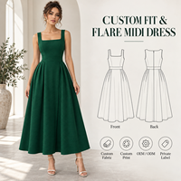 Robe midi pour femme OEM, tissée jacquard, jupe plissée, col carré, sans manches, taille ajustée, coupe trapèze, pour occasions formelles
