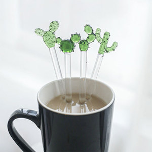 재사용 가능한 크리 에이 티브 음료 Swizzle 스틱 선인장 손으로 불어 유리 칵테일 Stirrers - Product Image 2
