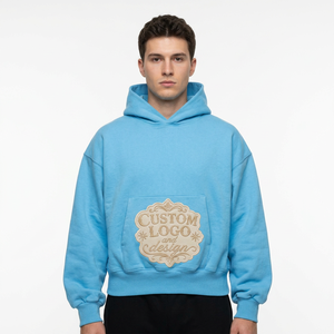 Sweat à capuche brodé épais, coupe oversize et carrée, épaules tombantes, broderie vieillie, délavé à l'acide, délavé à la pierre, strass personnalisés - Product Image 1