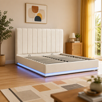 Weiches Lederbett im Modernen Stil mit Holzrahmen, Hydraulischem Gaslift, Doppelbett oder Kingsize-Bett, Gepolstertes Bett für Hotels