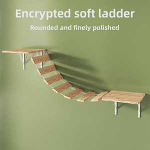 Moderno estable madera Kitty trepador hamaca casa pasos gato estantes de pared con rascador Beige conjunto de muebles montados en la pared - Product Image 3