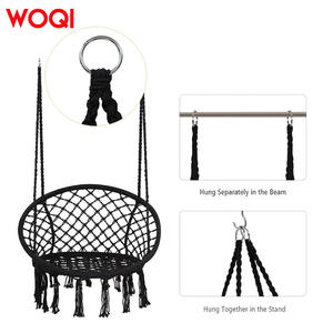 Silla colgante WOQI de cuerda de algodón negra con aro de metal para sala de estar, jardín, balcón - Product Image 4