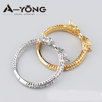 Ensemble de bracelets et bagues en cuivre et zircon, motifs de luxe de Dubaï, bracelet ajouré tête de léopard, idéal pour un cadeau