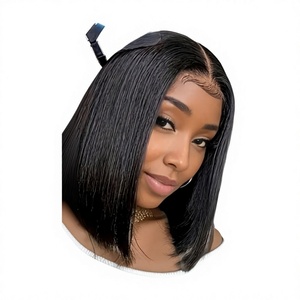 Perruque Courte Noire en Fibre Chimique avec Dentelle Frontale, Style Européen et Américain, Tendance et Élégante pour Femmes, Idéale pour le Commerce International Transfrontalier - Product Image 1