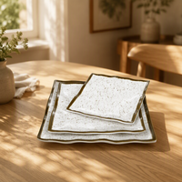 Assiette à bordure dorée en mélamine pour restaurant carré design de luxe vente en gros