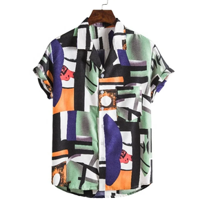 Nuova <span class=keywords><strong>Camicia</strong></span> Hawaiana da Uomo 2025 a <span class=keywords><strong>Maniche</strong></span> <span class=keywords><strong>Corte</strong></span> con Stampa Floreale e Righe, Casual, con Bottoni, Ideale per Vacanze Estive al Mare e Uso Quotidiano - Product Image 6