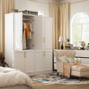 <span class=keywords><strong>Armadio</strong></span> Moderno di Lusso Bianco Stile Shaker <span class=keywords><strong>a</strong></span> <span class=keywords><strong>4</strong></span> <span class=keywords><strong>Ante</strong></span> con Logo Personalizzato OEM, Maniglie Dorate per Camera da Letto e Progetti Alberghieri - Product Image 2