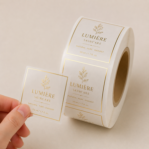 Oil Proof Waterproof Glossy <b>Clear</b> PET Transparent Label Roll Custom Printed Gold Foil Sticker for Cosmetics Bottle - Product Image 1