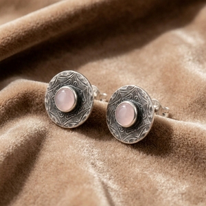 Ear enlace oem odm Vintage 925 Sterling Silver Round Rose Quartz <b>Stud</b> <b>Earrings</b> Custom Wholesale Ethnic Jewelry For Women - Product Image 2