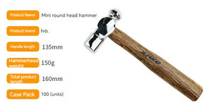 Marteau à tourbe rond de qualité DIY avec manche en acier au carbone et en bois de fer, marteau à clous - Product Image 2