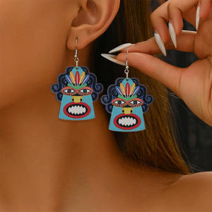 Boucles d'oreilles clous unisexe en acrylique et acier inoxydable, motif tribal maya européen, entièrement gérées, nouveau design, cadeau classique - Product Image 4