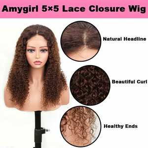 Peluca Afro Rizada Bob de Cabello Humano Brasileño con Cierre de Encaje Transparente 5x5, Suave y Voluminosa, Sin Pegamento, en Oferta - Product Image 4