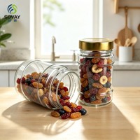 Pot en verre transparent cylindrique à double paroi de 330 ml avec col à vis pour miel, confiture, sauce chili, emballage alimentaire
