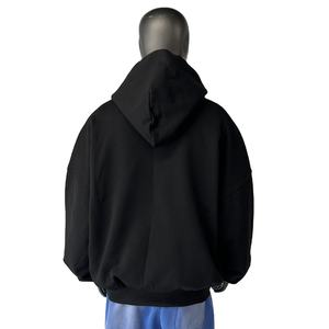 Sweat à capuche noir teint uni à motif DIY tricoté de qualité supérieure pour Streetwear - Product Image 1