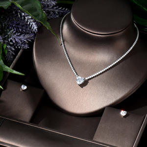 HIBRIDEロマンチックラブハートシェイプチェーンリンクグリーンキュービックジルコニア女性パーティーコスチュームネックレスイヤリングジュエリーセットbijoux N-471 - Product Image 1