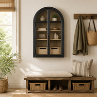 Armoire murale en chêne massif exquise, avec verre cintré pour suite parentale, rangement mural, placards suspendus, étagères de présentation