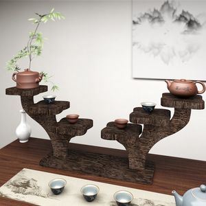 Solid Wood Multi Layer Tea Rack Display Shelf For Teacups And Jianzhan Storage Desktop Organizer - Product Image 1