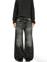 Jean baggy en denim pour homme, coupe droite, taille mi-haute, en coton foncé tissé sur mesure, écologique, style urbain, grande taille, ODM