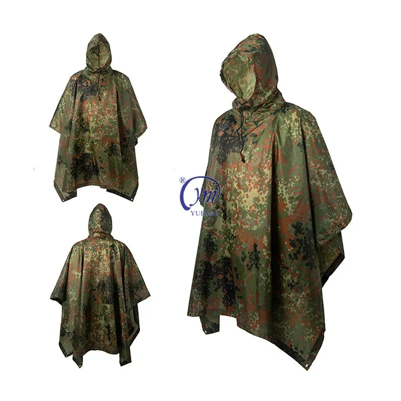 Caça Pesca Heavy Duty Portátil Capuz Ajustável Impermeável Ripstop Poncho Shelter Tactical Raincoat