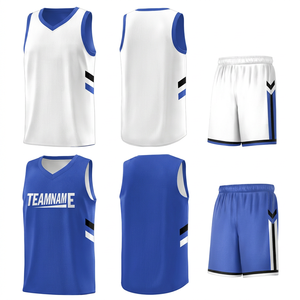 Conjunto de Uniforme de Baloncesto Reversible Personalizado, Blanco y Azul, Malla sin Mangas, Sublimado, para Adultos Unisex - Product Image 1