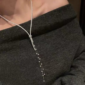 [Meng Lei] שרשרת סוודר אופנתית לנשים עם פנינים טבעיות של מים מתוקים, שרשרת סוודר עם גדילים כוכביים, שרשרת פנינים עם אבזם לכל מטרה - Product Image 2