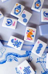 <span class=keywords><strong>Jeu</strong></span> de Mahjong américain de haute qualité en acrylique bleu de style chinois pour 4 personnes, respectueux de l'environnement, divertissement - Product Image 3