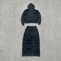 Ensemble survêtement homme streetwear hiver respirant en coton noir 100% délavé à l'acide, avec broderie étoile et ourlets bruts